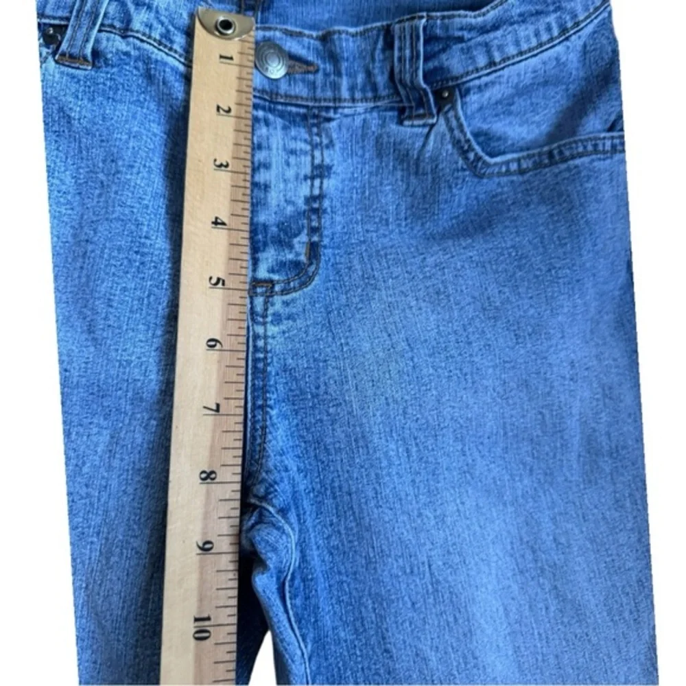 Y2K Embroidered pockets w/Rhinestones mid rise medium wash flare bottoms sz‎ 11